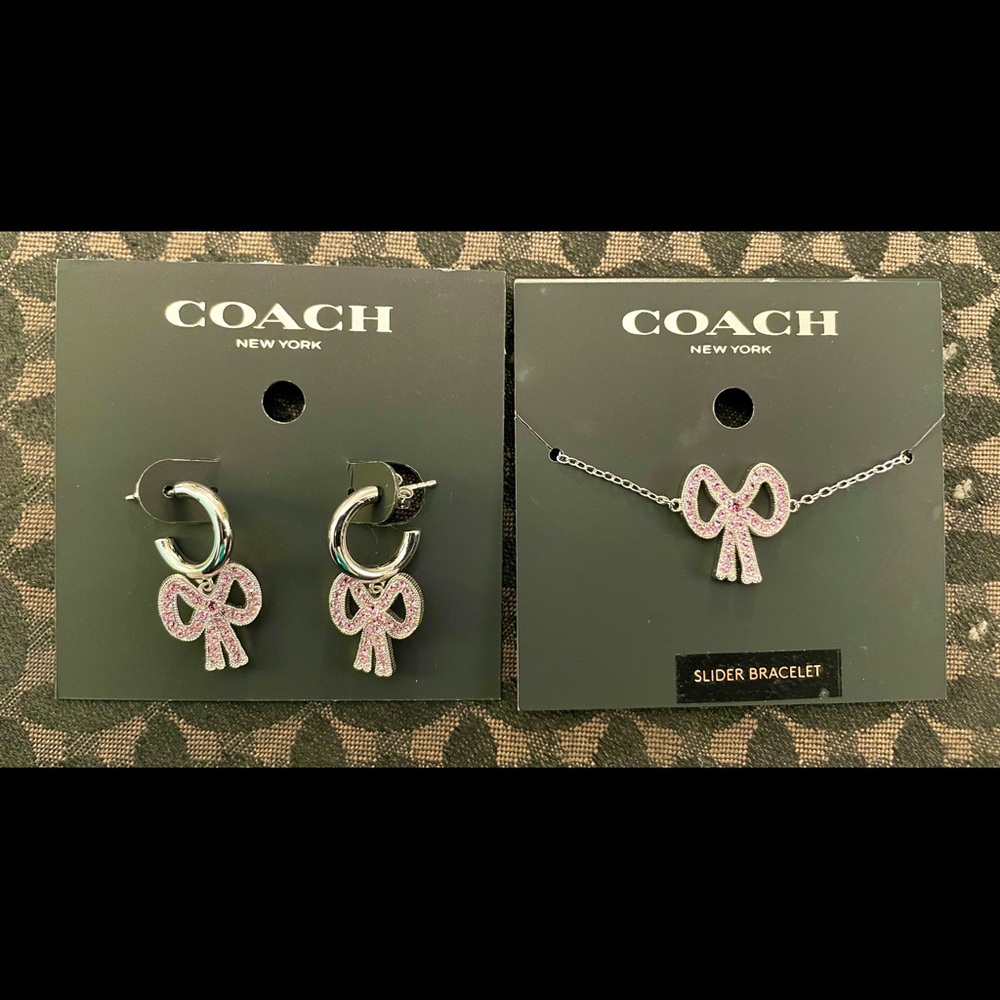 PINK Coach earrings and bracelet set